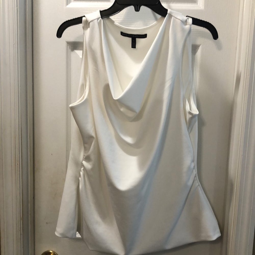 White drape neck sleeveless essential